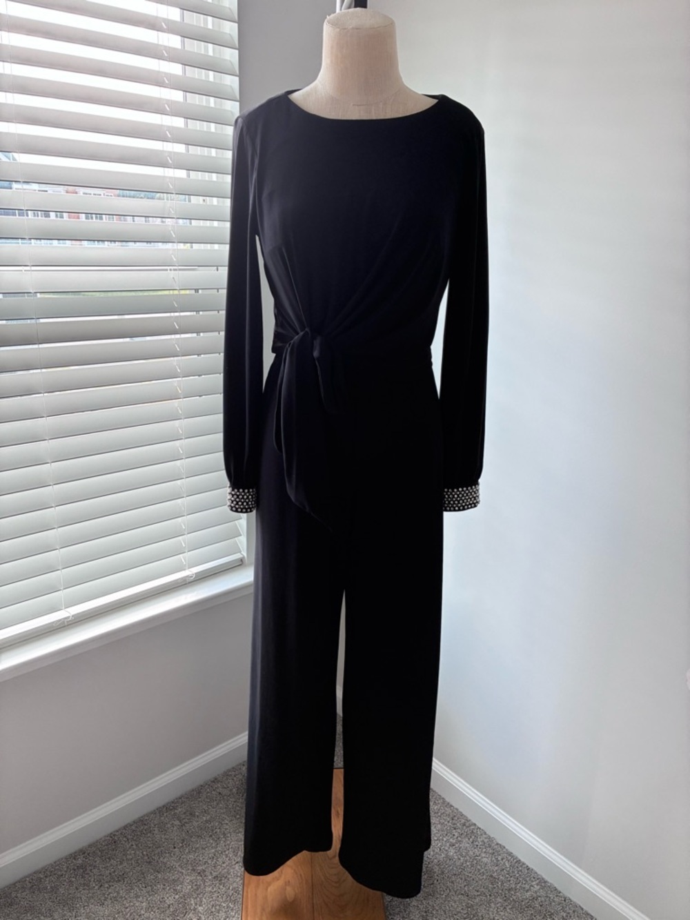 MSK Women’s Black Rhinestone Embellishment Wide Leg Jumpsuit
